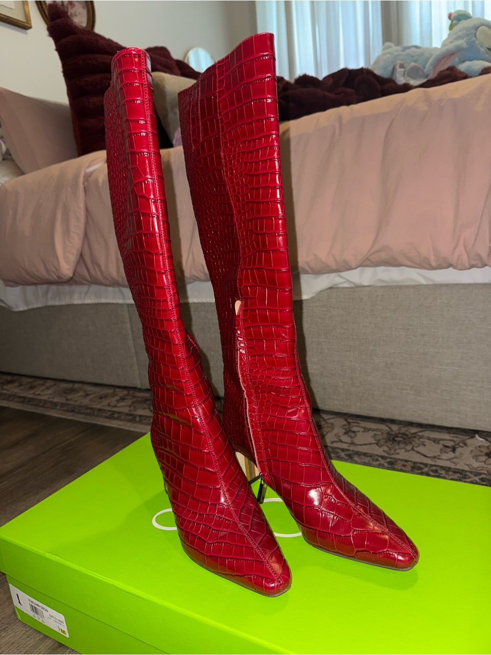 Sam Edelman Red Croc-Embossed Over-the-Knee Stiletto Boots - Picture 2 of 7